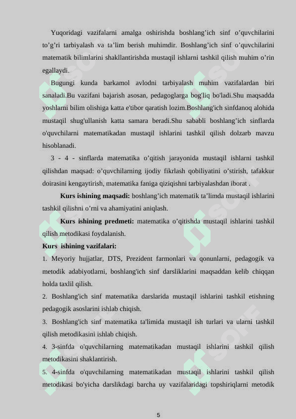 BOSHLANG`ICH SINF MATEMATIKA DARSLARIDA TARQATMA MATERIALLARDAN UNUMLI FOYDALANISH TEXNOLOGIYASI 5
