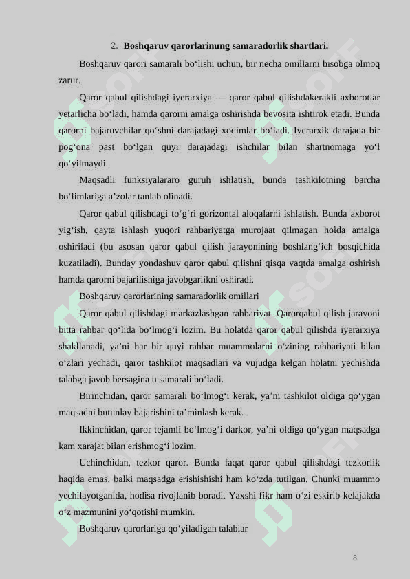 Boshqaruv qarorlarini qabul qilish 8