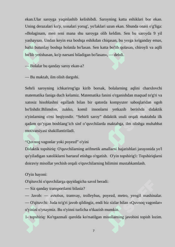 DASTLABKI MATEMATIK TUSHUNCHALARNI SHAKLLANTIRISHDA DIDAKTIK O’YINLARNING O’RNI 7