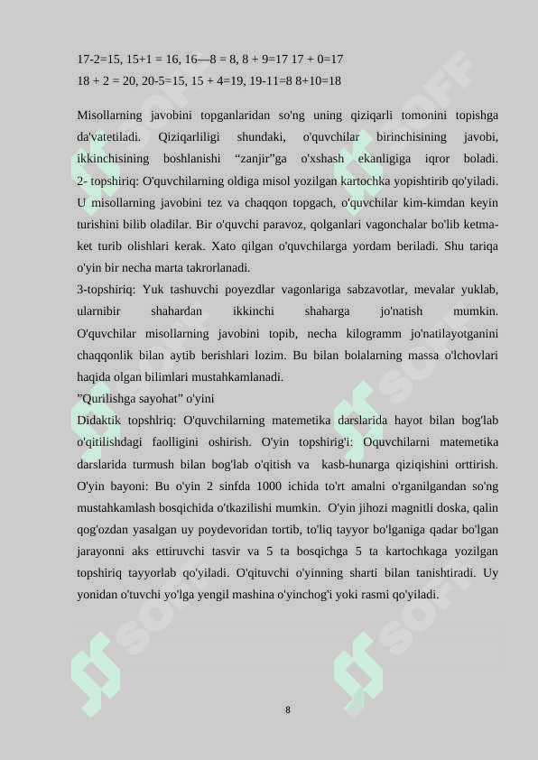 DASTLABKI MATEMATIK TUSHUNCHALARNI SHAKLLANTIRISHDA DIDAKTIK O’YINLARNING O’RNI 8