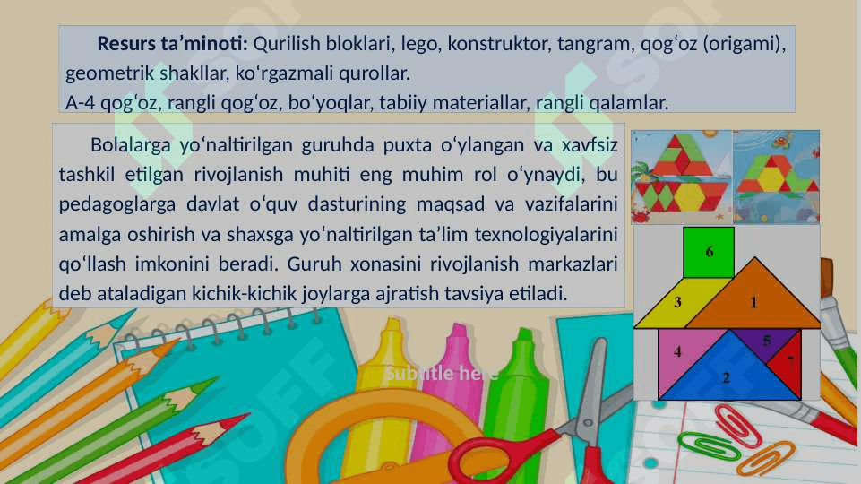 MTTda tasviriy faoliyat mashg’ulotlari jihozlariga  qo’yilgan talablar 3