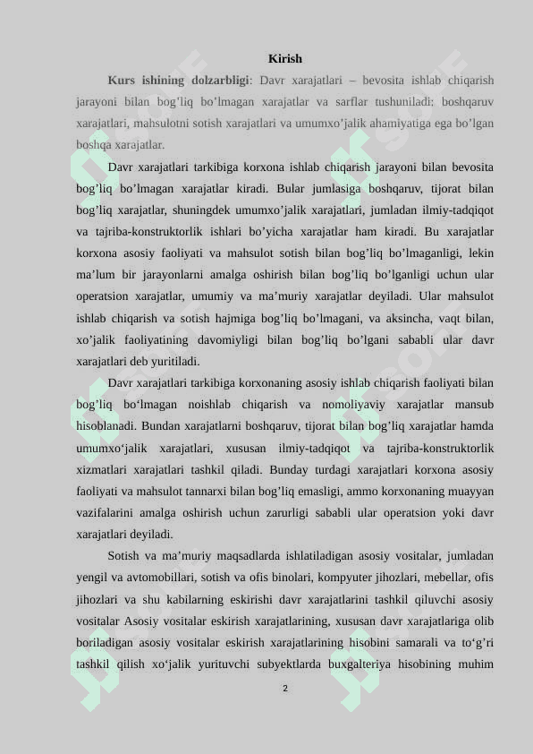 Davr xarajatlari tarkibi va ularni hisobga olish 2