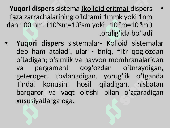 Kolloid sistemalarning sinflanishi 8