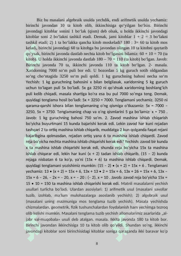 Matnli masalarni yechishga o’rgatish metodikasi 8