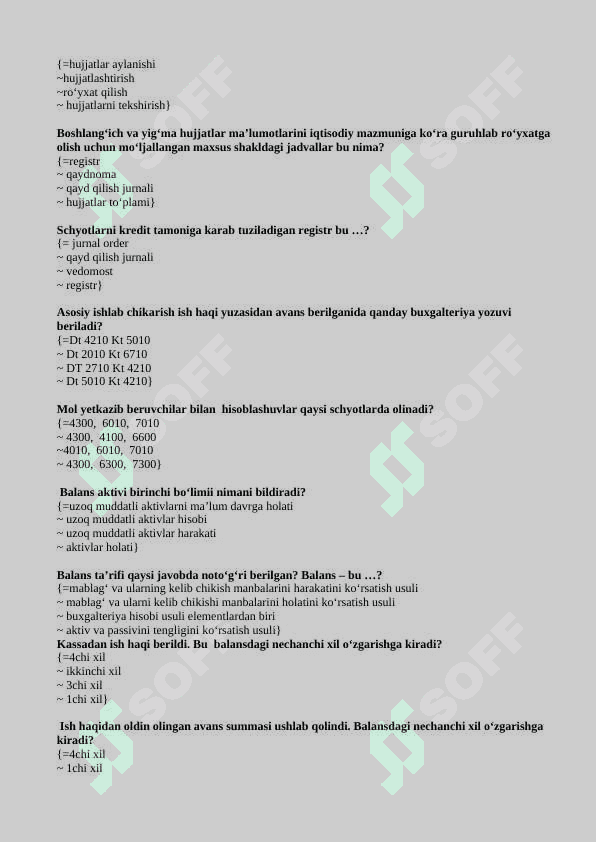 BUXGALTERIYA HISOBI  FANIDAN TEST SAVOLLARI 5