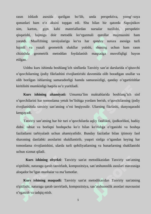 Boshlang’ich sinf tasviriy san’at darslarida o’quvchilarning ijodiy fikrlashini rivojlantirish asoslari 5