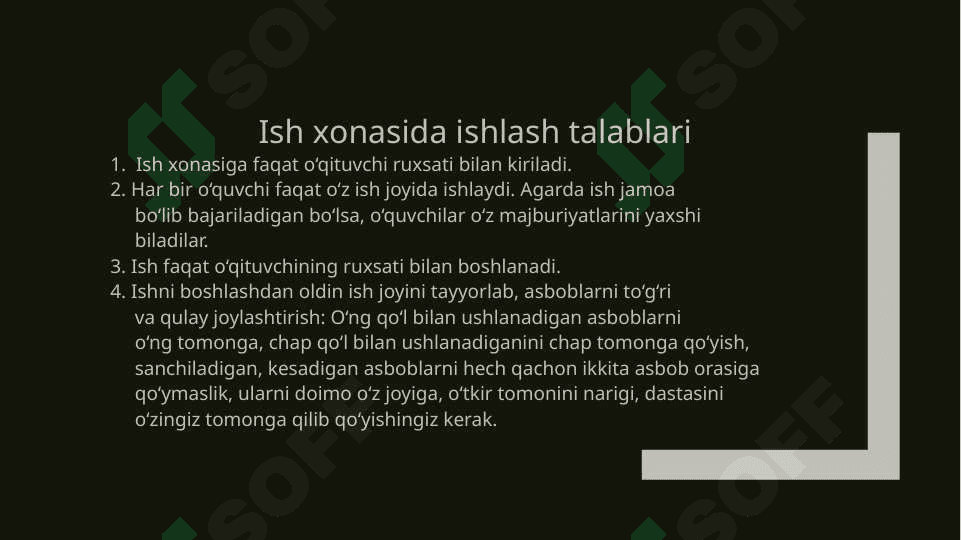 TEXNOLOGIYA DARSLARIDA ISH JOYINI TO`G`RI TASHKIL ETISH 3