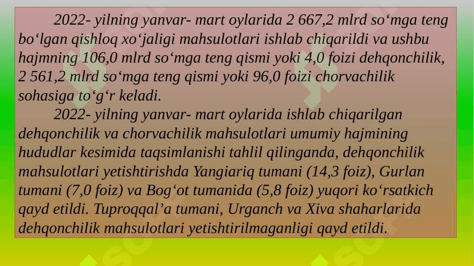Xorazm viloyati milliy iqtisodiyotining tarmoqlari tuzilishi jadvalini tuzish 7