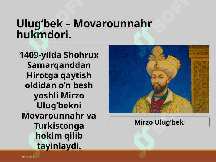 Mirzo Ulug‘bekning hukmronligidavrida Movarounnahr 2