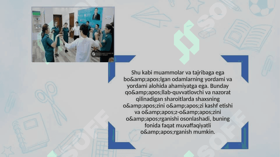 SPT ( Sotsial psixologik trening) psixologik faoliyatda guruhiy faol usul sifatida 5
