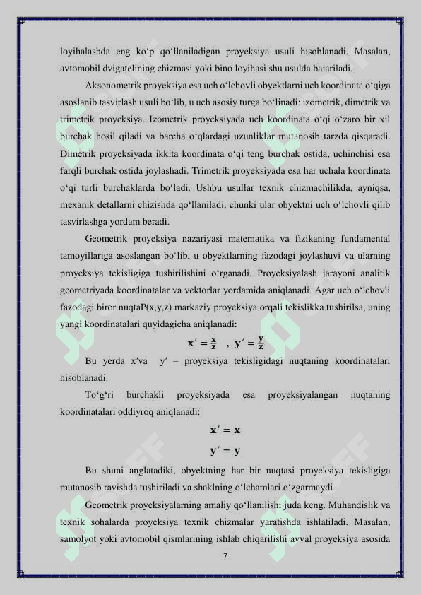 Tekis shakllarning proyeksiyalari 7
