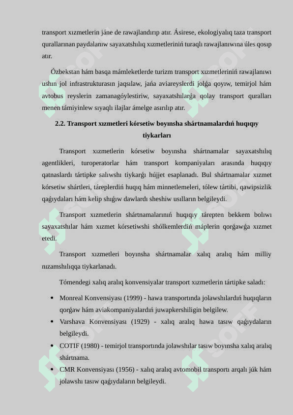 Turizmde transport xızmetlerin kόrsetiwde shártnamalar dúziw 7