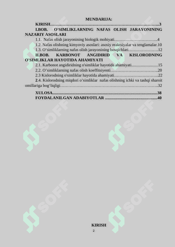 “O`simliklarning nafas olishi” 2