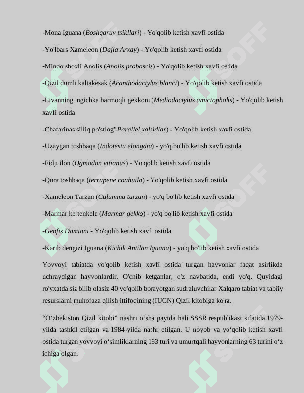 O'zbekiston Respublikasi  Qizil kitobi ga kiritilgan sudralib yuruvchilar turkumlari biologiyasi, xilma- xilligi va zoogeografiyasi 6