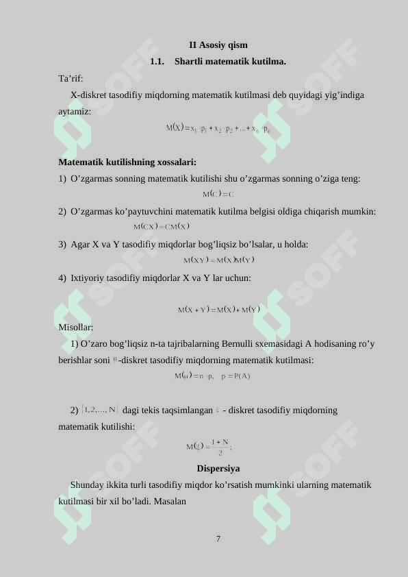 Algebraga nisbatan shartli ehtimollik va shartli matematik kutilma 7