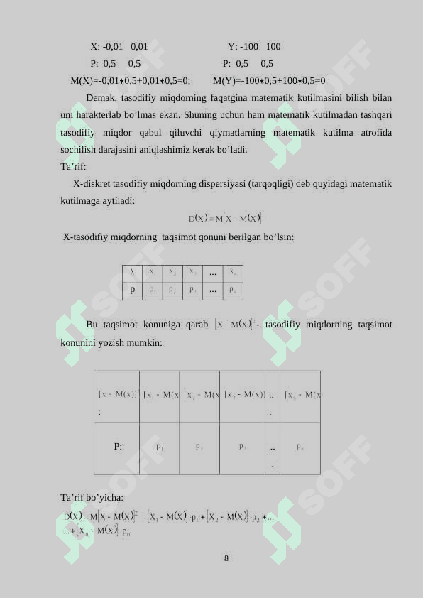 Algebraga nisbatan shartli ehtimollik va shartli matematik kutilma 8