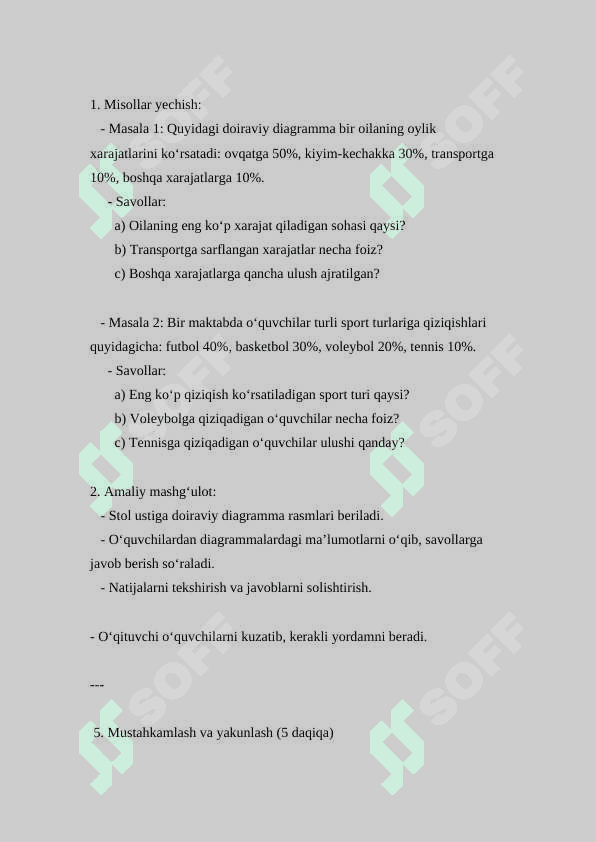 Doiraviy diagrammalardagi ma’lumotlarni o‘qish va talqin qilish ( Dars ishlanmasi ) 4