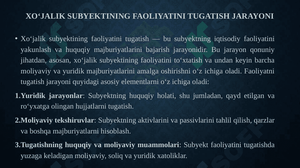 Xo‘jalik subyektlari faoliyatining tugatilishi jarayoni auditining xususiyatlari 3