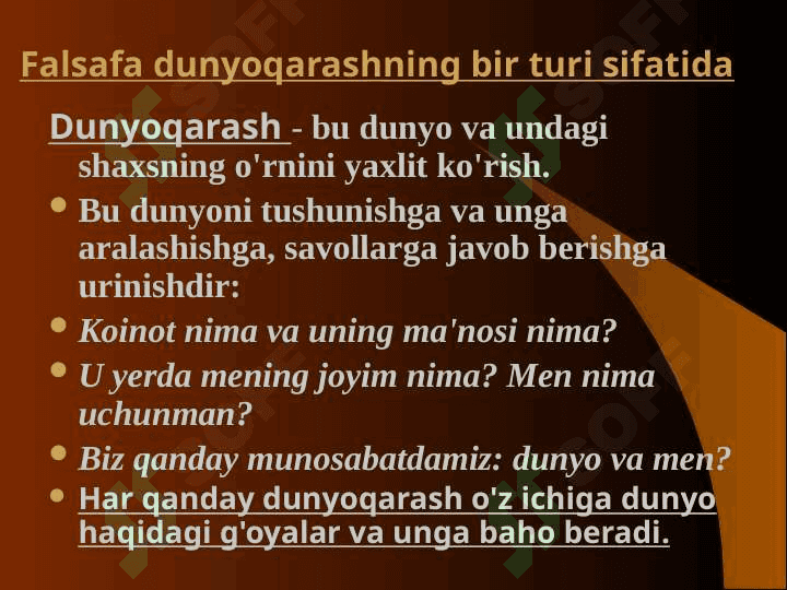 Falsafa dunyoqarashning bir turi sifatida 2
