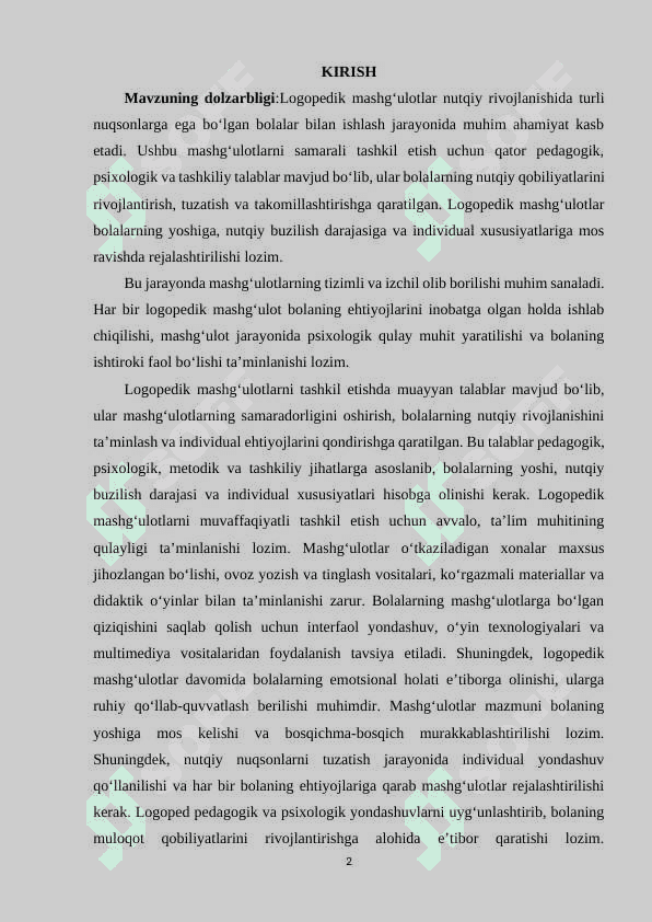 Logopedik mashg‘ulotlarni tashkil etishga qo‘yiladigan talablar 2