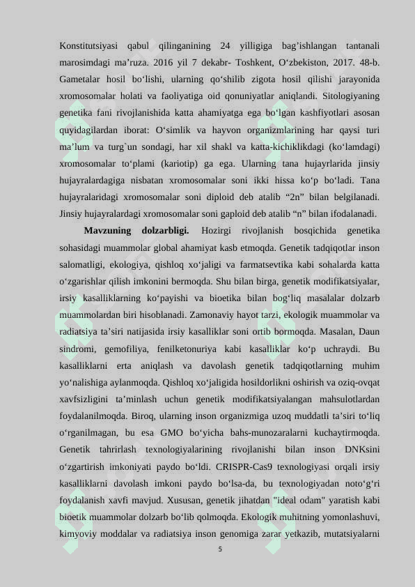 HOZIRGI RIVOJLANISH BOSQICHIDAGI GENETIK MUOMMOLAR KURS ISHI 5