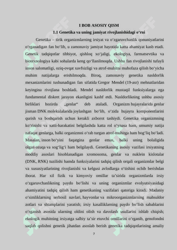 HOZIRGI RIVOJLANISH BOSQICHIDAGI GENETIK MUOMMOLAR KURS ISHI 7