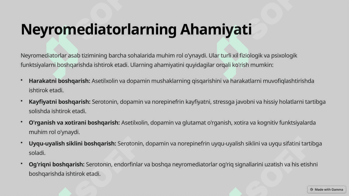 Neyromediatorlar:Biosintez ahamiyati va kasalliklar 4