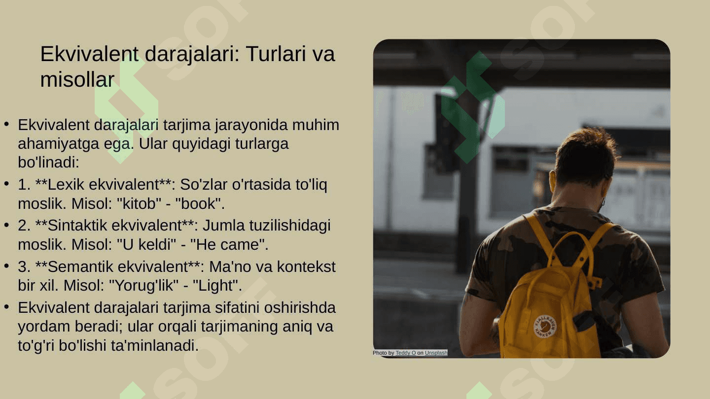 Tarjima jarayonida ekvivalent va uning darajalari 4