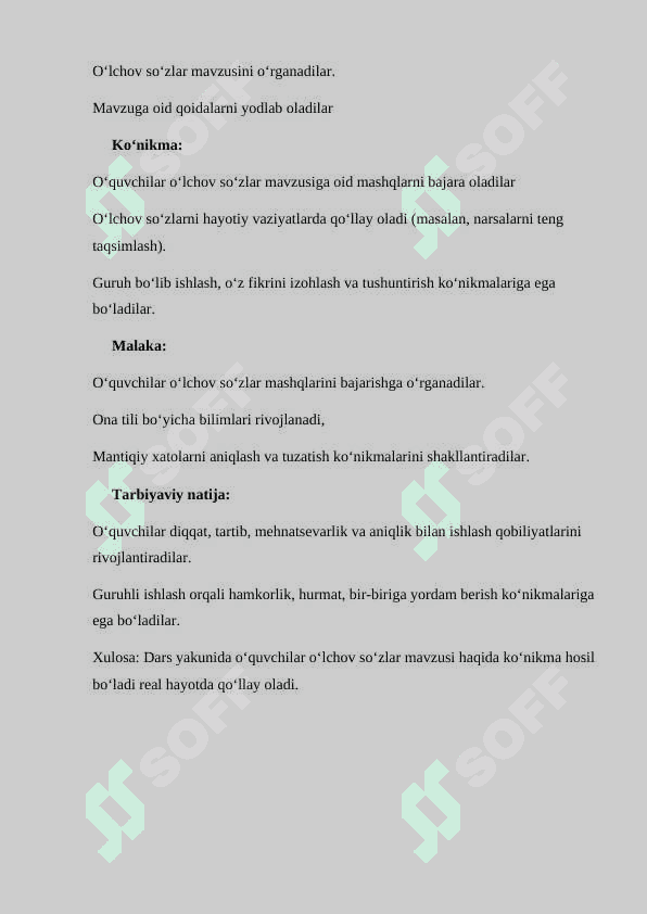 O'lchov so'zlar 2