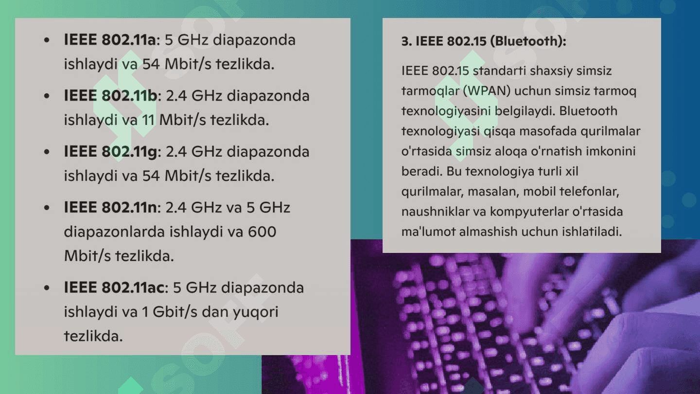Kompyuter tarmoqlarining standartlari. IEEE oilasi standartlarini o'rganish. 5