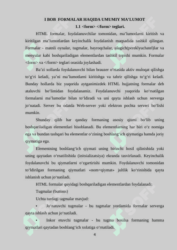 HTML FORMALAR BILAN ISHLASH 4