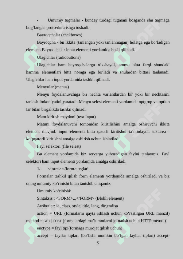 HTML FORMALAR BILAN ISHLASH 5
