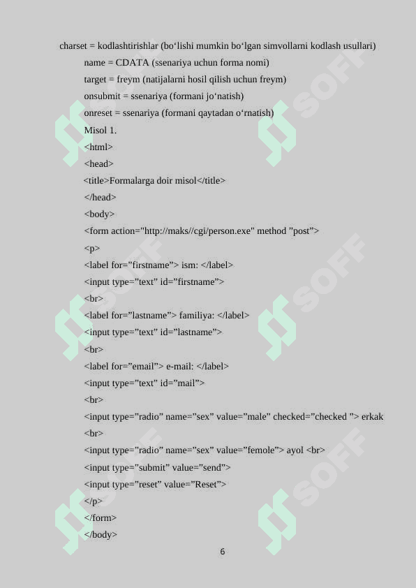 HTML FORMALAR BILAN ISHLASH 6