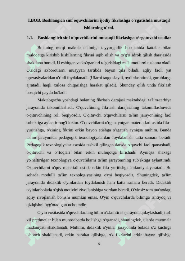 BOSHLANG`ICH SINFLARDA ONA TILIDAN O`QUVCHILARNING MUSTAQIL ISHLARI 5