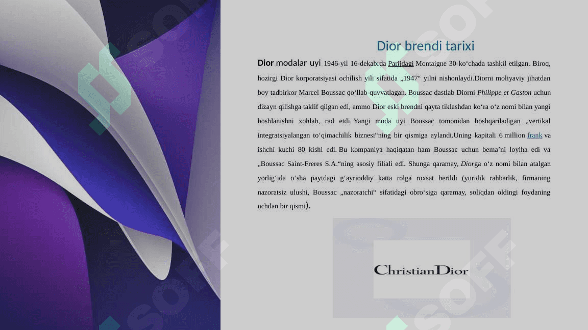 "Dior” kompaniyasining marketingi "Dior” kompaniyasining marketingi 3