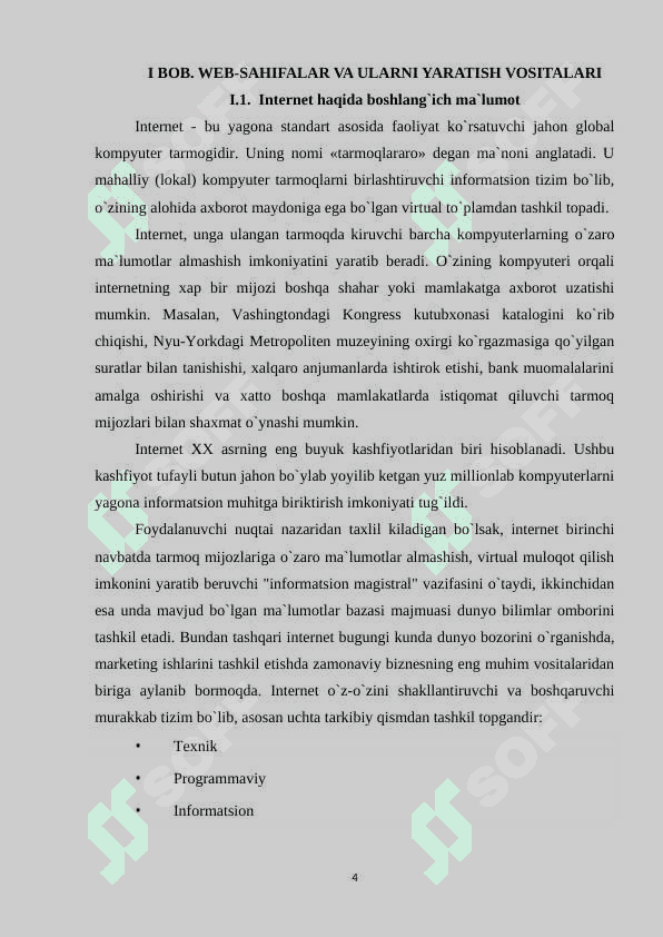 INTERNET SAYTLARI YORDAMIDA ODDIY WEB-SAHIFALAR OCHISH. WEB-SAYT YARATISH TEXNOLOGIYALARI 4