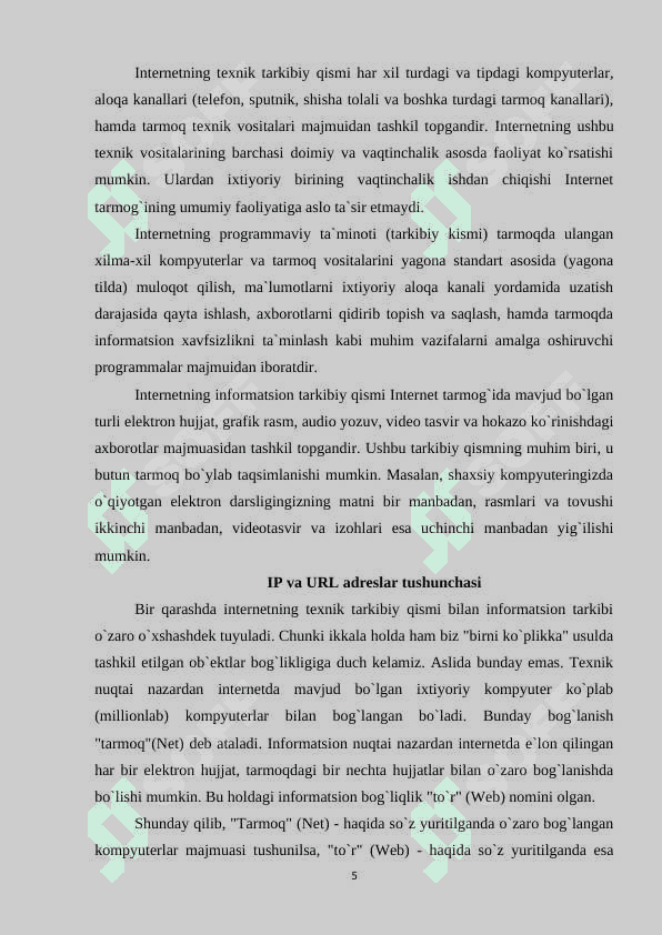 INTERNET SAYTLARI YORDAMIDA ODDIY WEB-SAHIFALAR OCHISH. WEB-SAYT YARATISH TEXNOLOGIYALARI 5