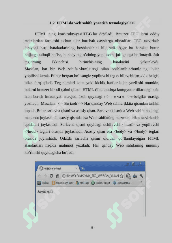 INTERNET SAYTLARI YORDAMIDA ODDIY WEB-SAHIFALAR OCHISH. WEB-SAYT YARATISH TEXNOLOGIYALARI 8