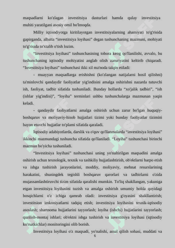 INVESTITSION LOYIHALAR VA ULAR SAMARADORLIGINI BAHOLSHA YO'LLARI 6