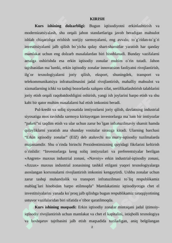 IQTISODIY ERKIN ZONALARNI RIVOJLANTIRISHDA SOLIQ INSTRUMENTLARIDAN SAMARALI FOYDALANISH 2