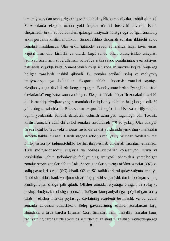 IQTISODIY ERKIN ZONALARNI RIVOJLANTIRISHDA SOLIQ INSTRUMENTLARIDAN SAMARALI FOYDALANISH 8