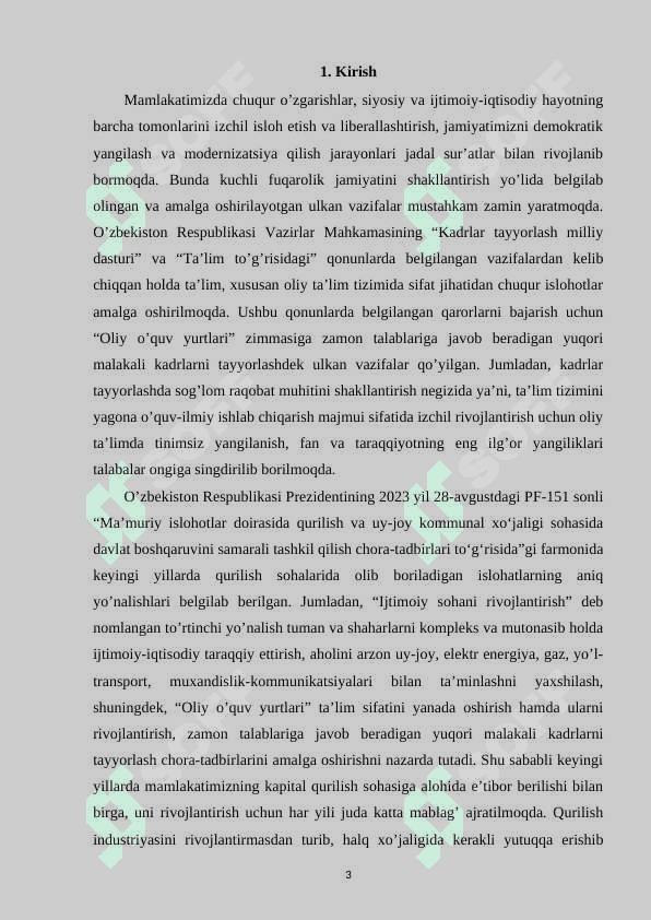 Yillik unumdorligi 200 ming m3 bo‘lgan Fibrolit ishlab chiqarish texnologiyasi 3