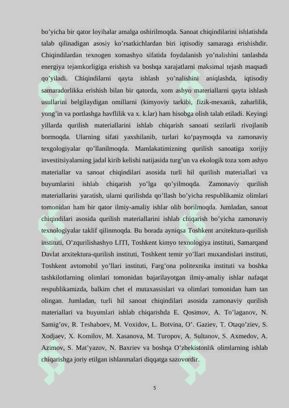 Yillik unumdorligi 200 ming m3 bo‘lgan Fibrolit ishlab chiqarish texnologiyasi 5