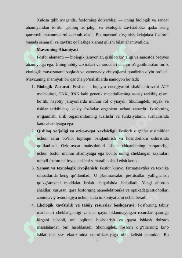 Fosfor allatropiyalari, kashf qilinishi, olinish usullari, xossalari va ishlatilishi. 5