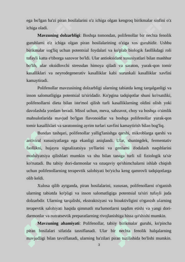 Piran xosilalari , ularning tabiatda tarqalishi va polifenollar 3