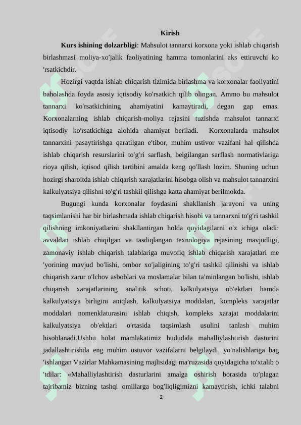 Kompleks ishlab chiqarish xarajatlarining taqsimlanishi va qo'shimcha mahsulot ishlab chiqarish 2