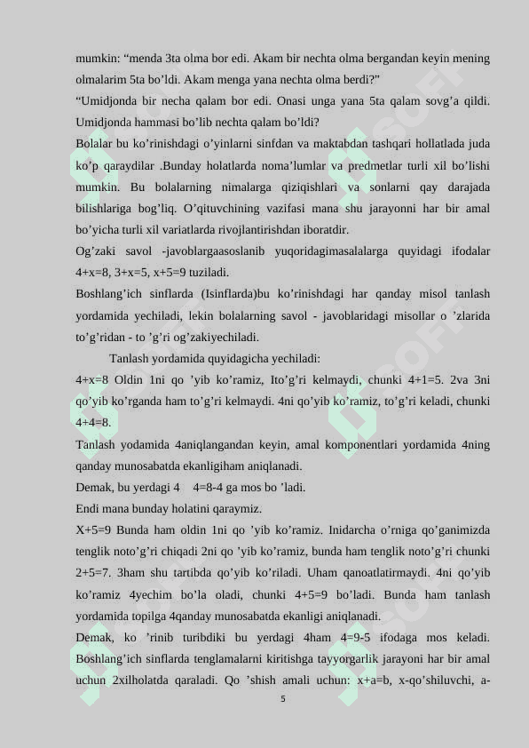 Boshlang'ich  sinf  matematika  kursida tenglamalar va ularni o‘rganish metodikasi 5