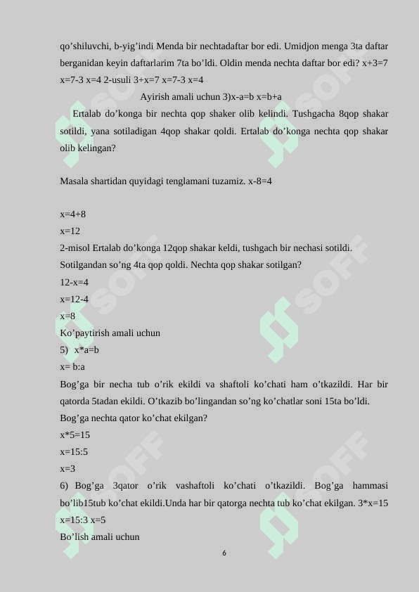 Boshlang'ich  sinf  matematika  kursida tenglamalar va ularni o‘rganish metodikasi 6