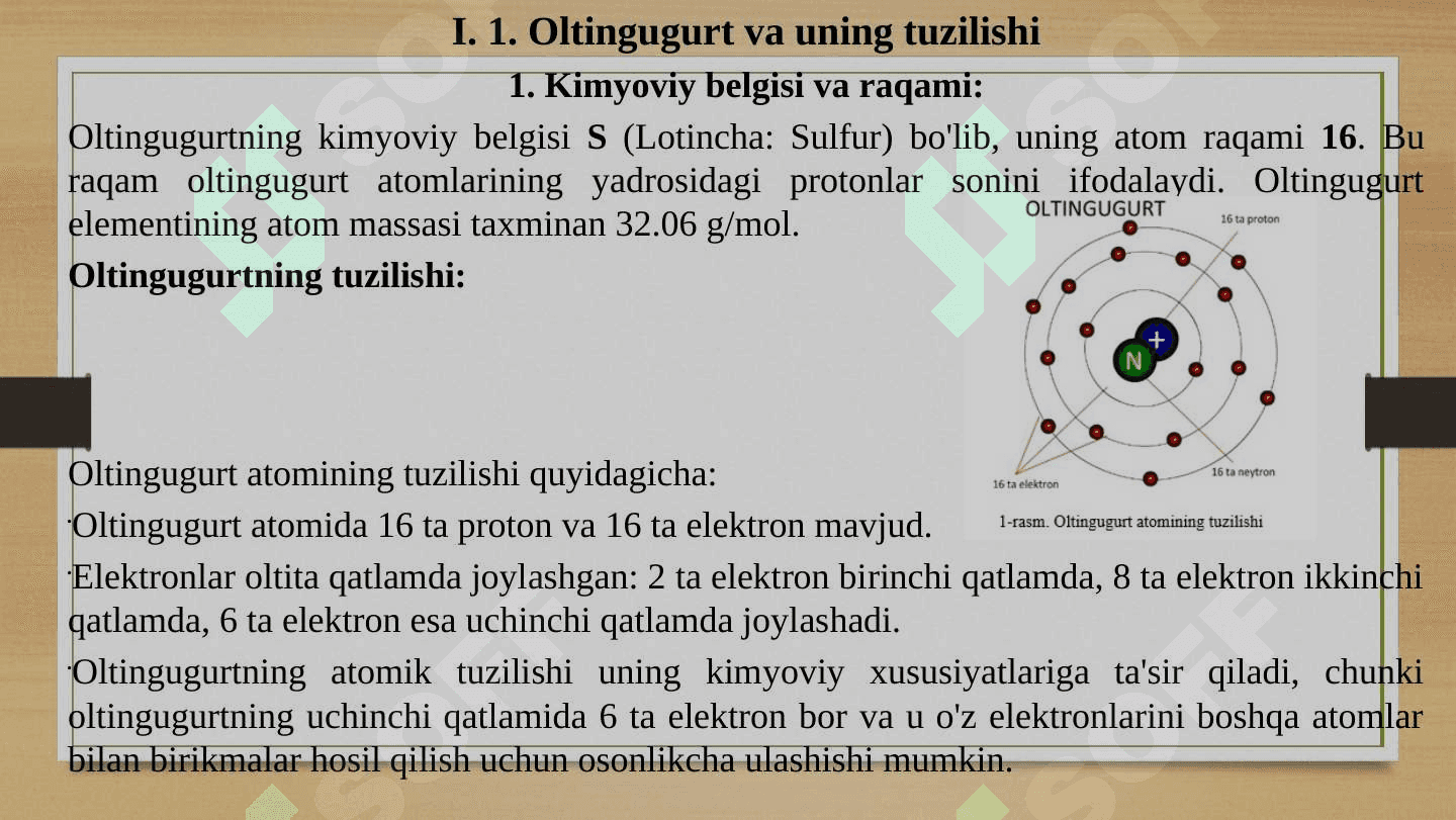 Oltingugurt va uning tuzilishi, allatropiyasi haqida umumiy ma'lumot. 5