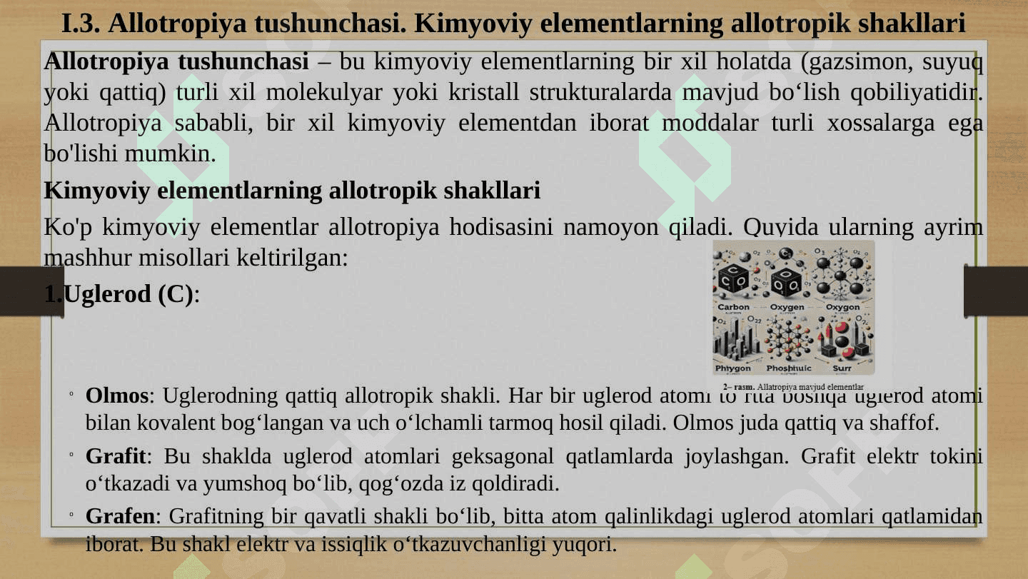Oltingugurt va uning tuzilishi, allatropiyasi haqida umumiy ma'lumot. 7